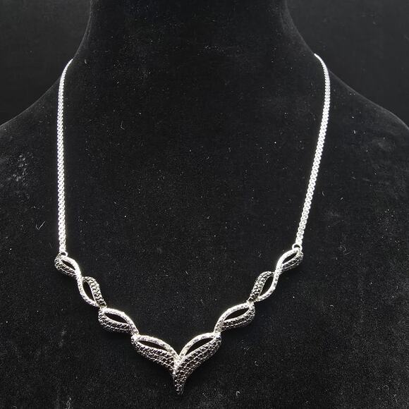 CU Black Silver Tone Diamond Chip Accent Bracelet Necklace Jewelry Set - Picture 3 of 11